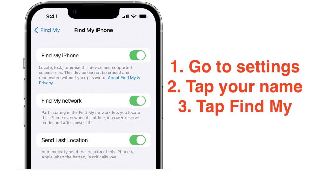 Find my app visual instructions on how to turn it on so you can find and airpod