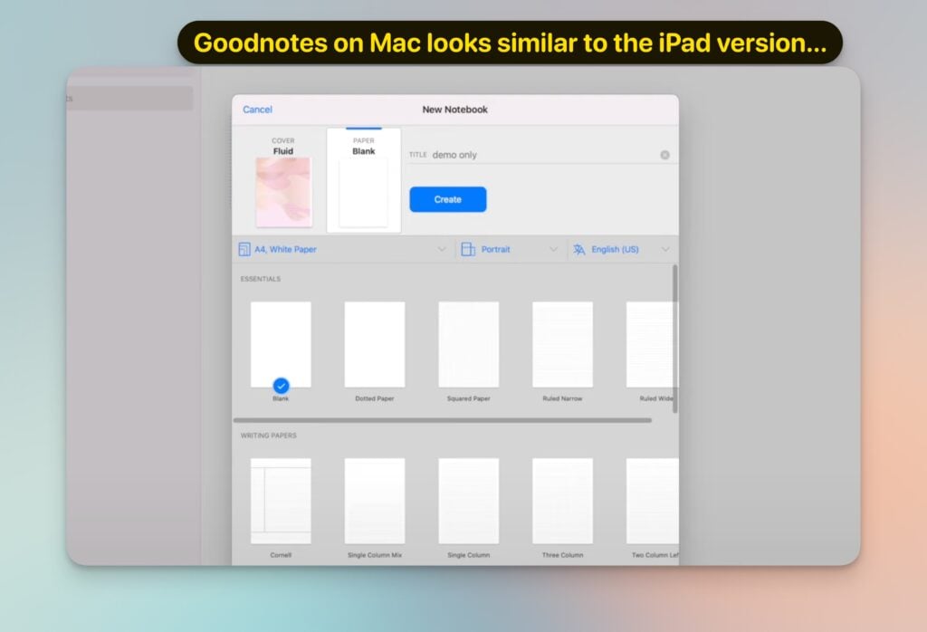 Goodnotes on Mac looks similar to the iPad version…