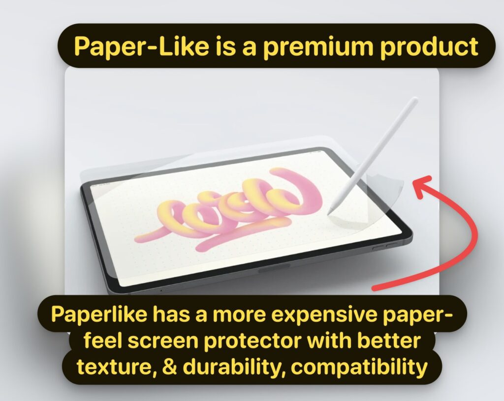 Paperlike has a more expensive paper feel screen protector with better texture durability compatibility