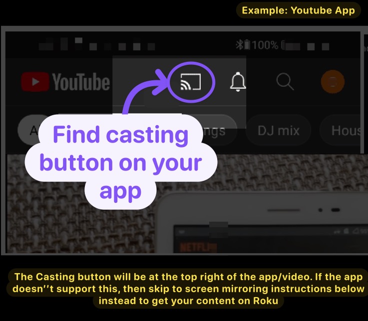 Step 1 For Android to Roku casting – find the casting button