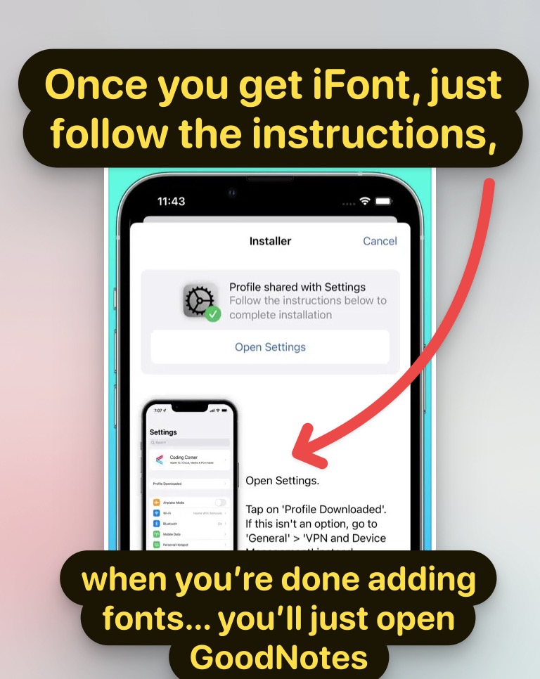 when youre done adding fonts… youll just open GoodNotes
