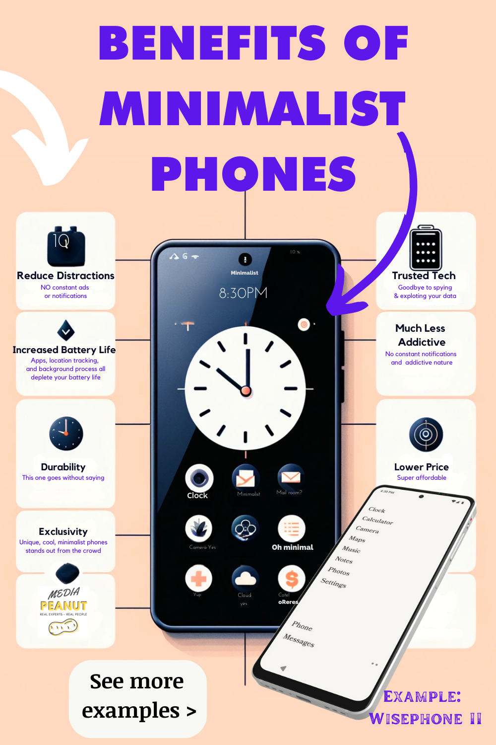 Benefits of minimalist phones infograph by mediapeanut