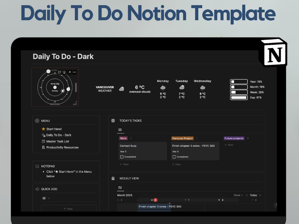 Notion Template For Productivity