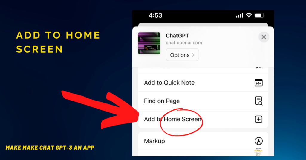 step 2 quickest way Add chat gpt3 app to iphone home screen