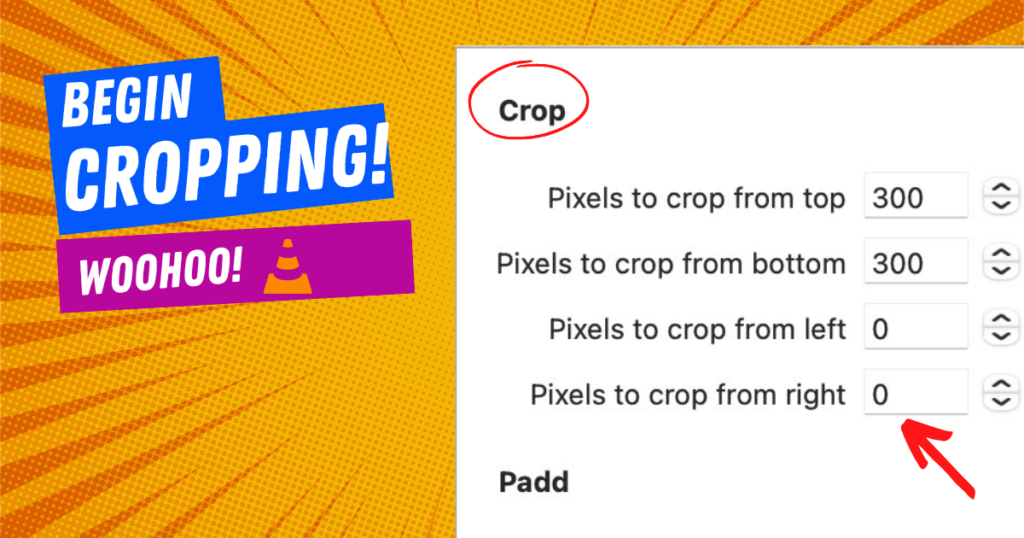Step 3 Select crop and choose the pixel amount you want to crop out on each side
