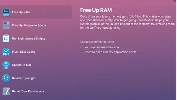 CleanMy Mac safely frees up RAM