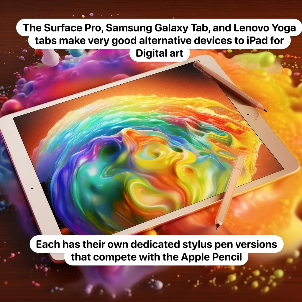 The Surface Pro, Samsung Galaxy Tab, and Lenovo Yoga tabs make very good alternative devices to iPad for Digital art 2